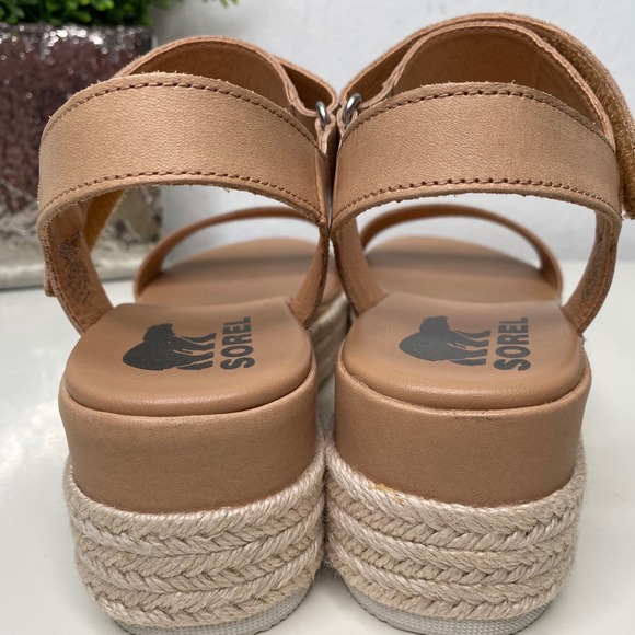 Sorel Cameron Flatform Leather Espadrille Sandals Tan Leather Hook & Loop Size 8 - Picture 6 of 11